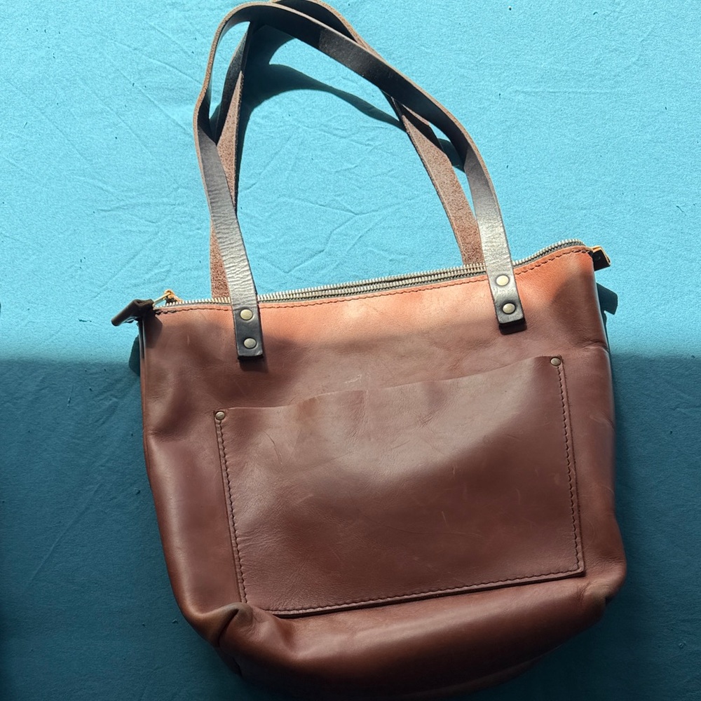 PORTLAND LEATHER Elegant Brown Leather Tote Bag